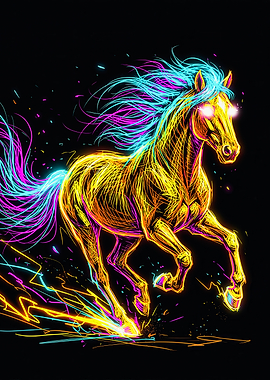 Galloping Electric Neon Horse Art