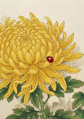 Yellow Chrysanthemum with Ladybug