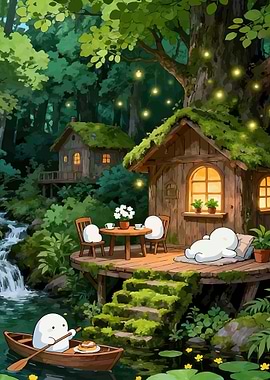 Enchanted Forest Cabins with Cute Characters