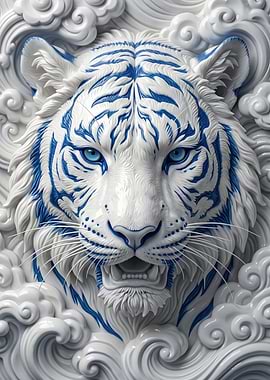 White Tiger with Blue Stripes