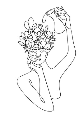 Woman with Flowers Line Art