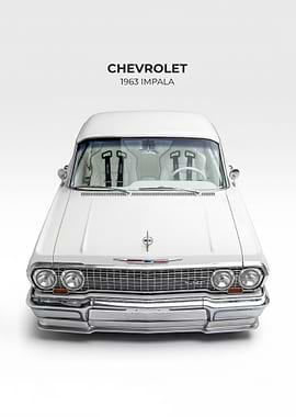 white 1963 Chevrolet Impala custom poster