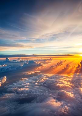 Sunset over clouds from airplane window