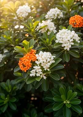 Orange and White Flowers on Bush