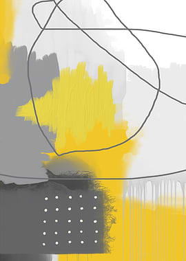 Abstract Yellow and Gray Drip Painting