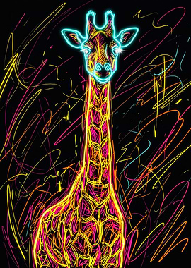 Glowing Electric Neon Giraffe Art