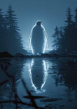 Giant Penguin in Snowy Forest