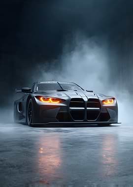 Futuristic Race Car in Smoke