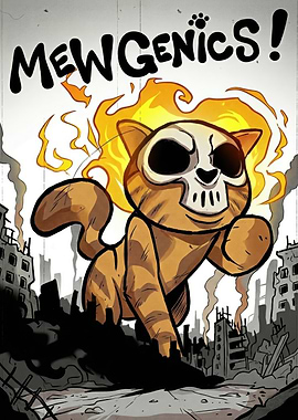 Mewgenics Cat with Skull Face and Flames