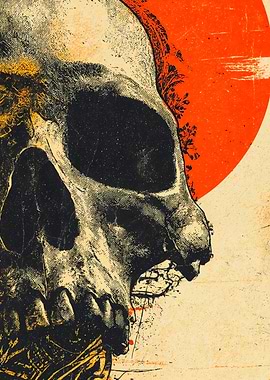 Retro Halftone Skull Red Moon