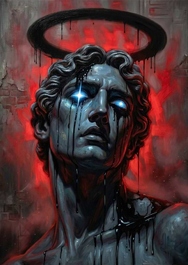 Melting Angel Statue with Glowing Eyes