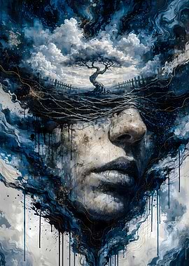 Stormborn Visage: Barbed Crown Twisted Tree a Tempest Sky – Dark Surreal Art