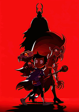 The Owl House Characters on Red Background