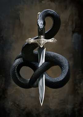 Black Snake Wrapped Around a Sword