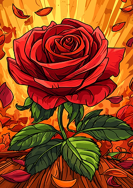 Red Rose with Falling Petals