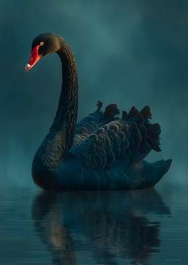 Black Swan on Misty Water