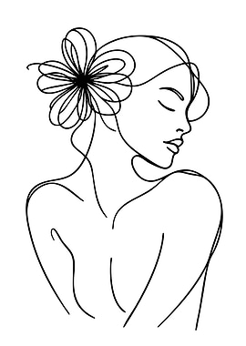 Minimalist Line Art of a Woman with Flower