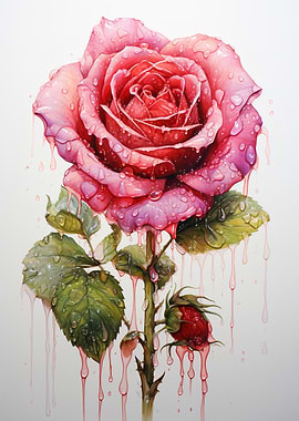 Dripping Pink Rose with Water Droplets