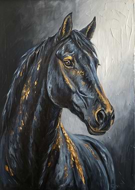 Black Horse with Gold Accents