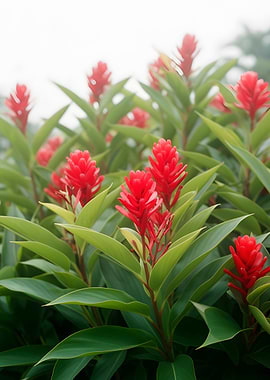 Red Ginger Flowers in Bloom