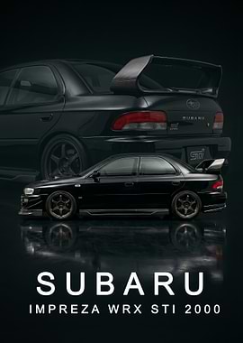 black Subaru Impreza WRX STI 2000 art Poster