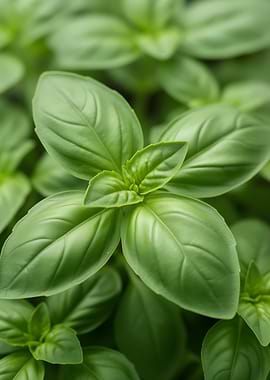 Close-up of Fresh Basil Leaves