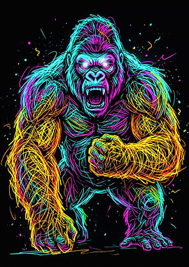 Powerful Electric Neon Gorilla Art