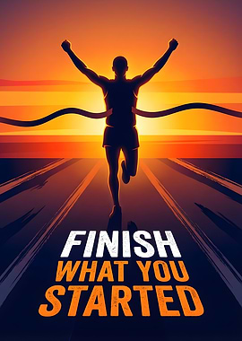 Runner crossing finish line at sunset