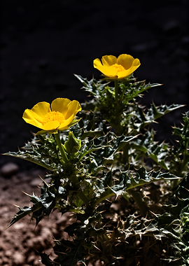 Yellow Flowers on Thorny Plant