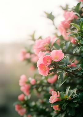 Pink Camellia Blossoms in Sunlight