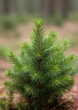 Young Pine Tree in Forest