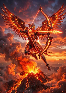 Fiery Angel Archer Over Volcano