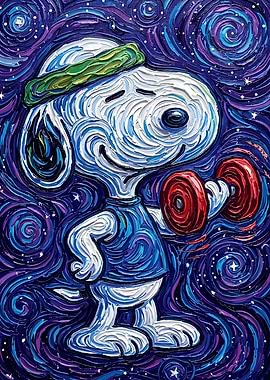 Snoopy lifting weights in space