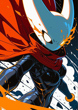 Anime Character with Red Cape and Blue Mask