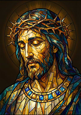 Stained Glass Jesus with Crown of Thorns