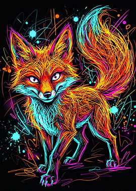 Cyberpunk Neon Fox Illustration