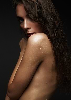 Woman with wet hair and dewy skin