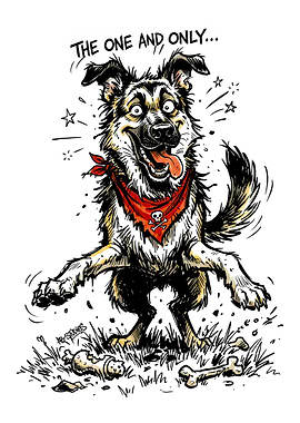 Crazy Dog with Bandana and Bones