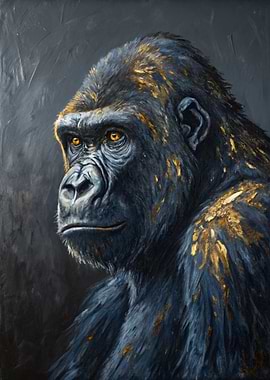 Gorilla Portrait with Gold Accents