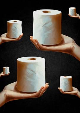 Hands holding toilet paper rolls