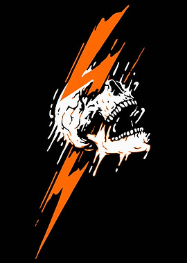 Screaming Skull with Orange Lightning Bolt