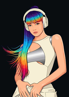 Lisa with Rainbow Hair and Headphones