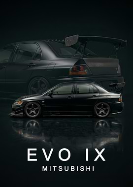 balck Mitsubishi Lancer Evolution IX art poster