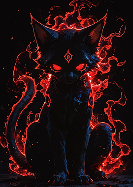 Fiery Black Cat with Glowing Eyes