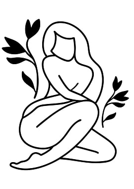 Minimalist Woman and Flowers Line Art