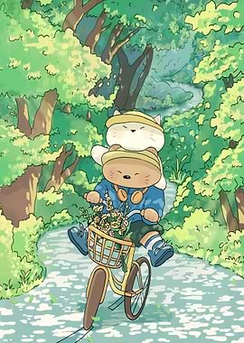Cute Animals Riding a Bicycle in Nature
