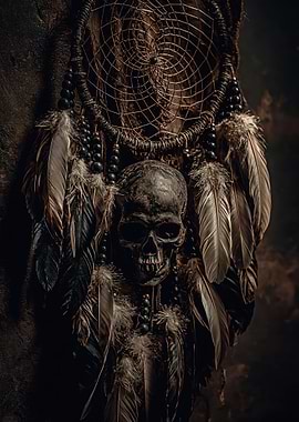 Dreamcatcher with Skull and Feathers