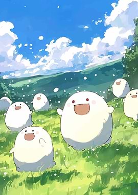 Cute Blob Creatures in a Sunny Meadow