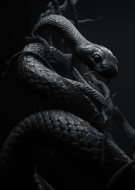 Dark Snake on Thorny Branches
