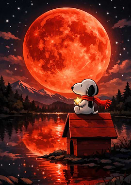 Snoopy with Star under Red Moon